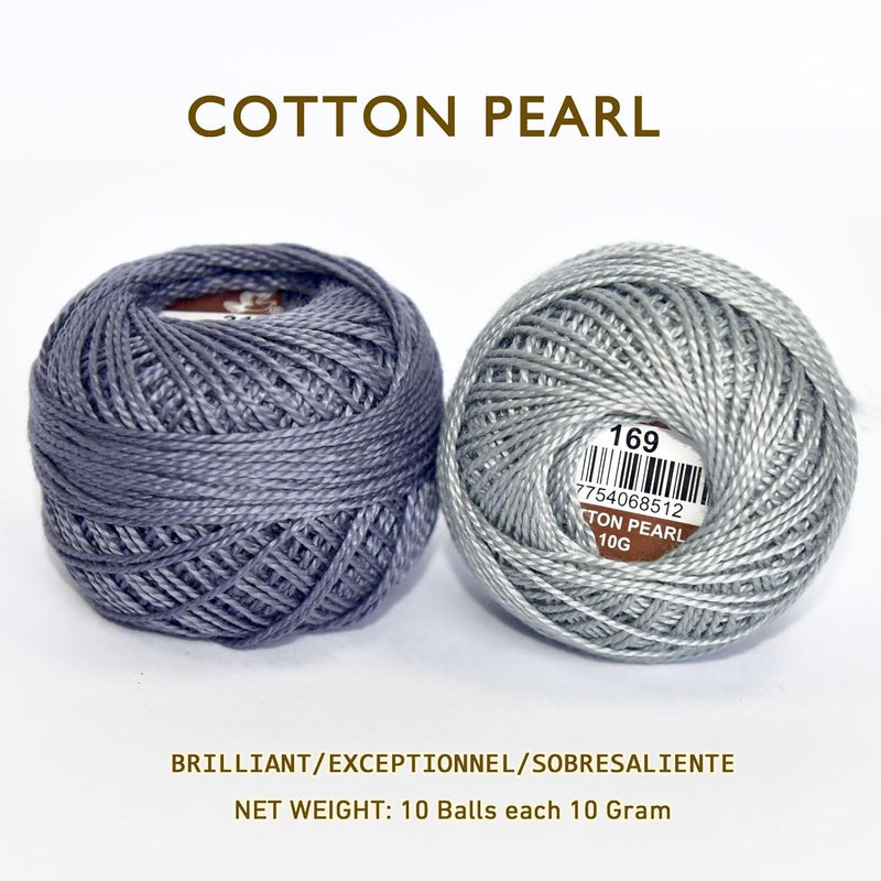 colored bird Double Mercerized Egyptian Long Staple Cotton Pearl Thread Ball 10 Grams Rainbow Color Embroidery Thread 10 Colors per Box for Crochet Hardanger Cross Stitch Hand Embroidery,Grey Series - Image 5